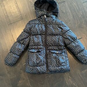 Black Puffer Jacket with gold accents